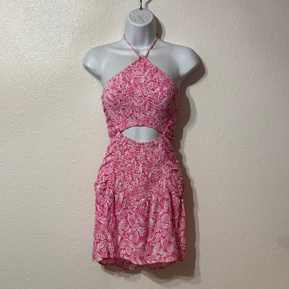 Sky to Moon Botanical Print Halter Mini Dress Small